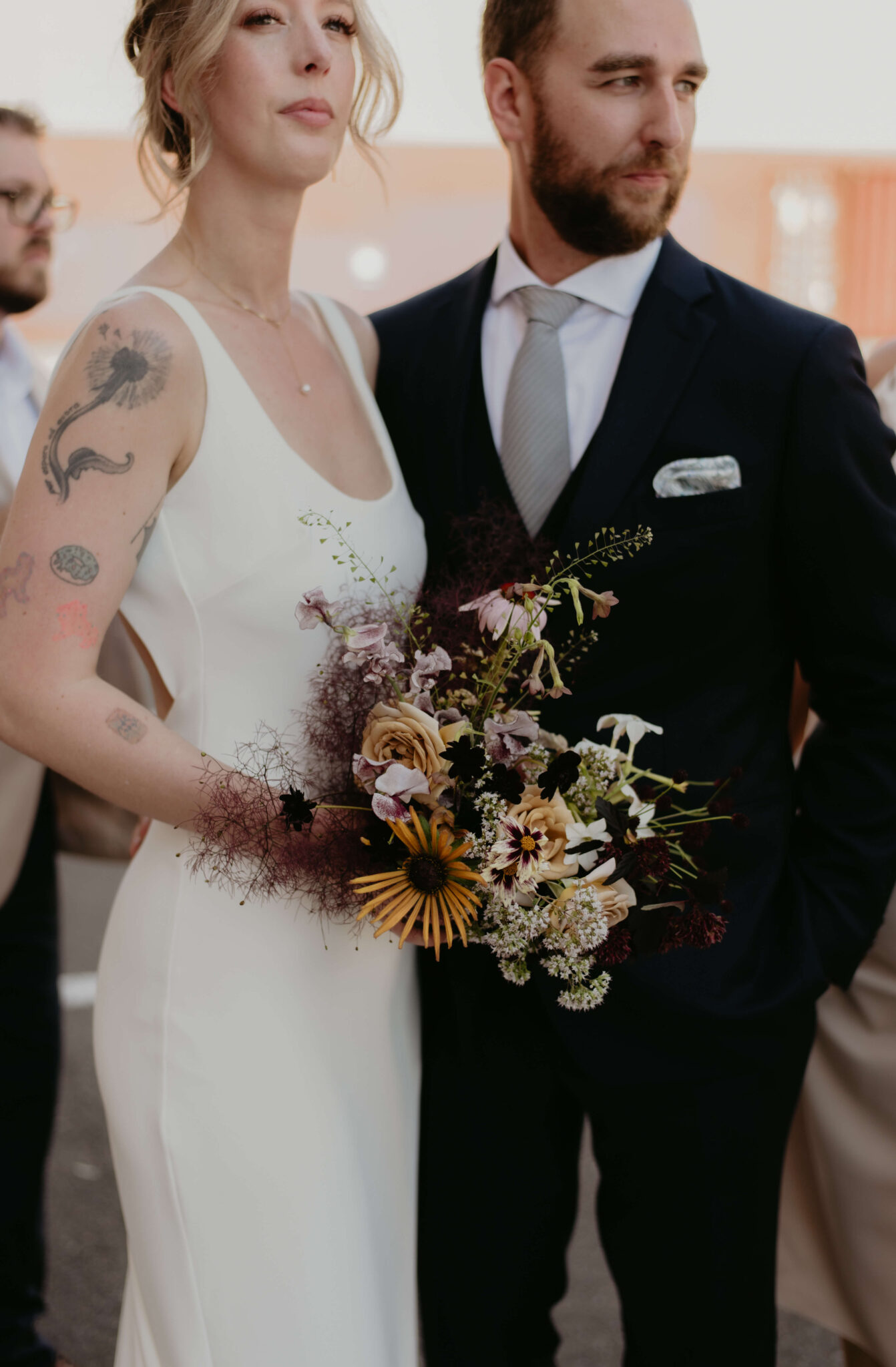 Modern, textural and organic flowers for an urban Seattle wedding at the Metropolist